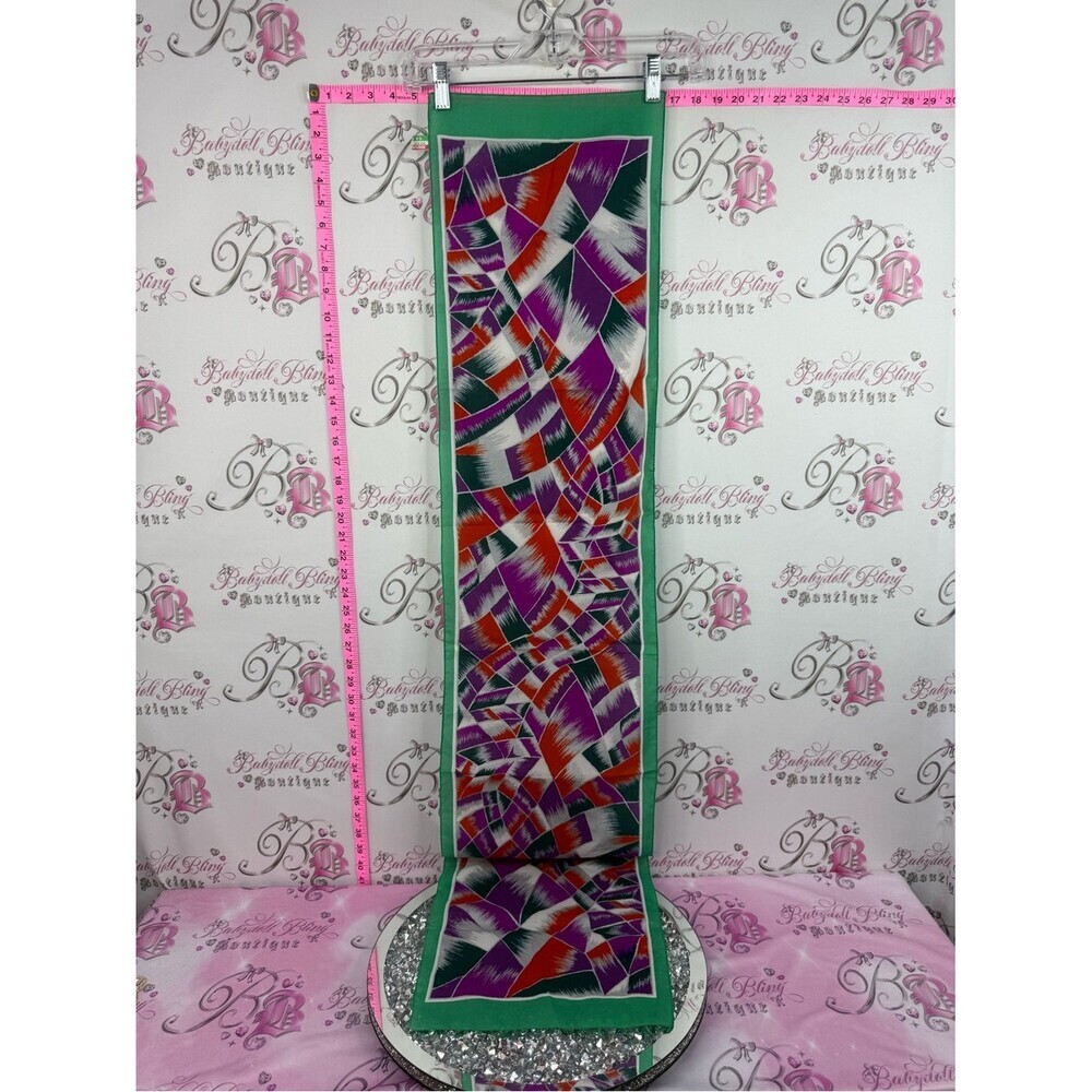 Scarf or tapestry long Green Trim Geometric Patterned Silk Scarf Italy 🇮🇹